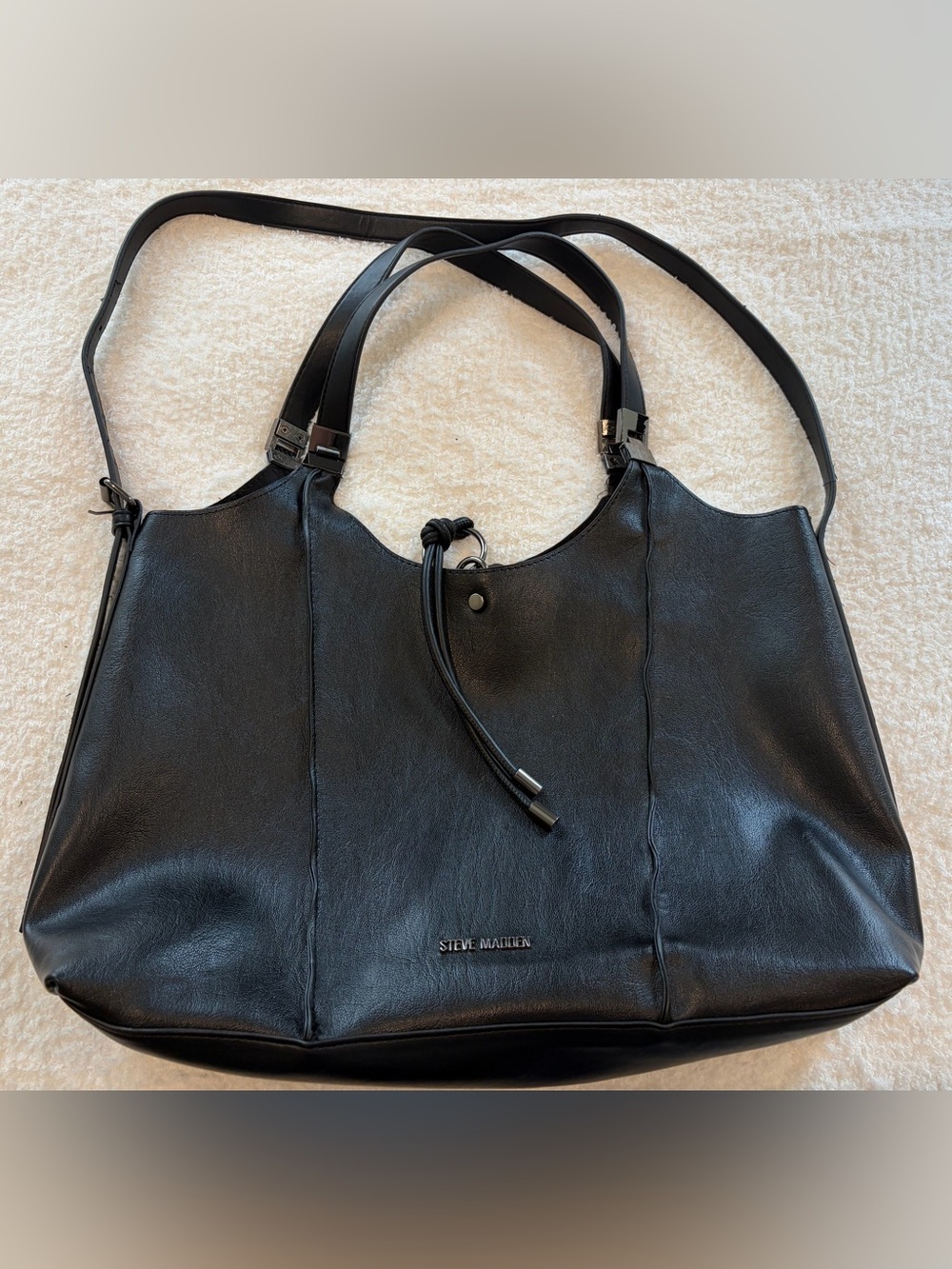 Steve Madden Black Leather Tote with Dual Straps